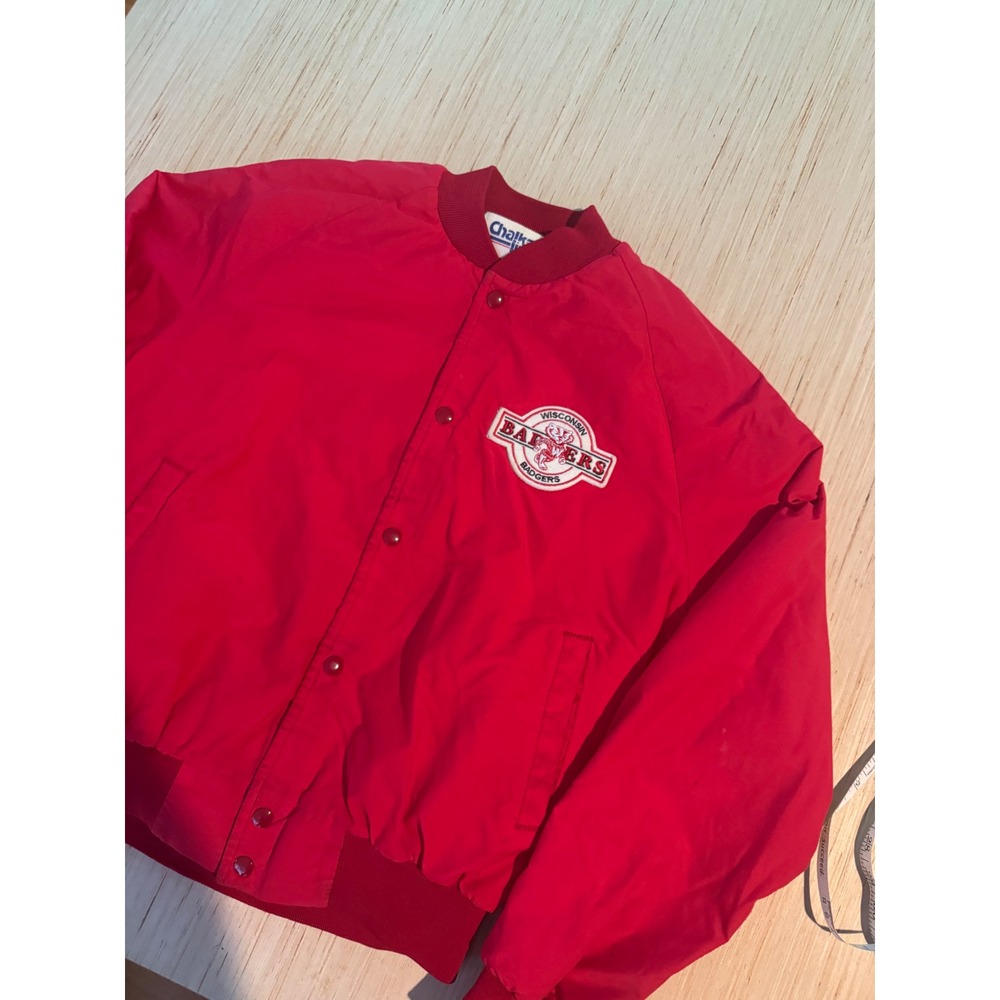 Vintage Chalk Line Wisconsin Badgers Sam Okey Signed Bomber Jacket Red Mens M 29